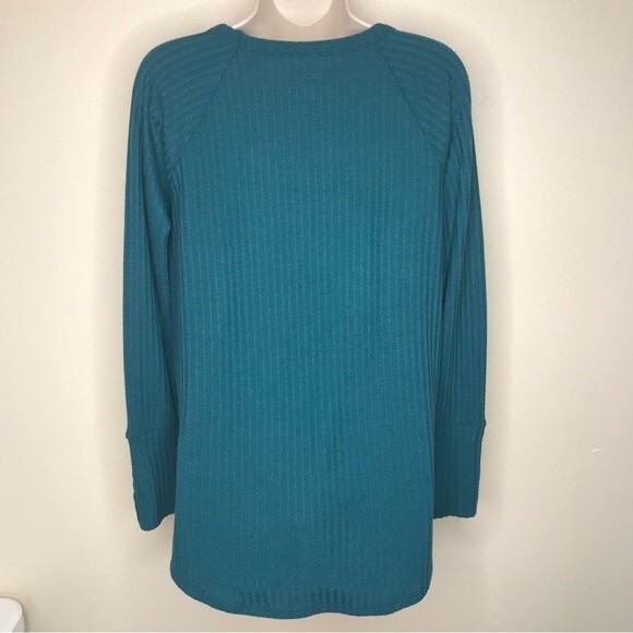 Chaser Waffle Knit Thermal Button Cuff Green Long Sleeve Round Neck Women Medium - Picture 7 of 14